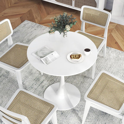 SILKYDRY Round Dining Table, 32” Tulip Table with Circular Tabletop & Metal Pedestal, Bistro Table for 2-4 Person, Mid-Century Modern Leisure Table for Home, Office, Cafe, Pub, Easy Assembly (White)