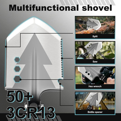 GOJAWAY 16 in 1 Multitool Survival kit, Camping Shovel Military Axe, 40" Foldable Spade with Portable Bag and Hatchet, for Car Emergency Offroad Entrenching Tool