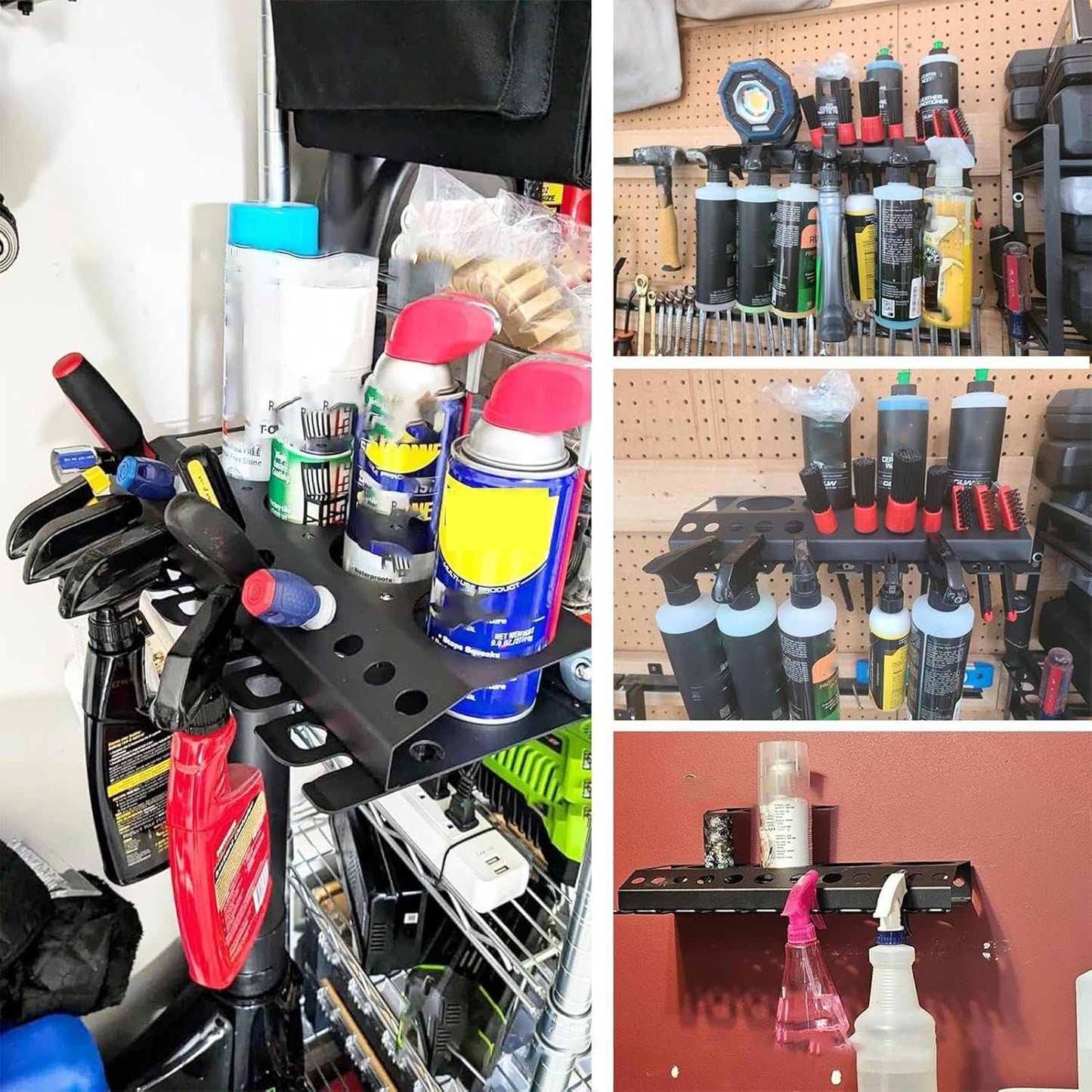 Spray Bottle Storage Rack, Wall Mount Auto Detailing Bottle Holder, Cleaning Tools Hanger, Car Beauty Shop Accessory, Wash Accessories Display 16.14 x 6.69 x 1.77 inches, For Garage