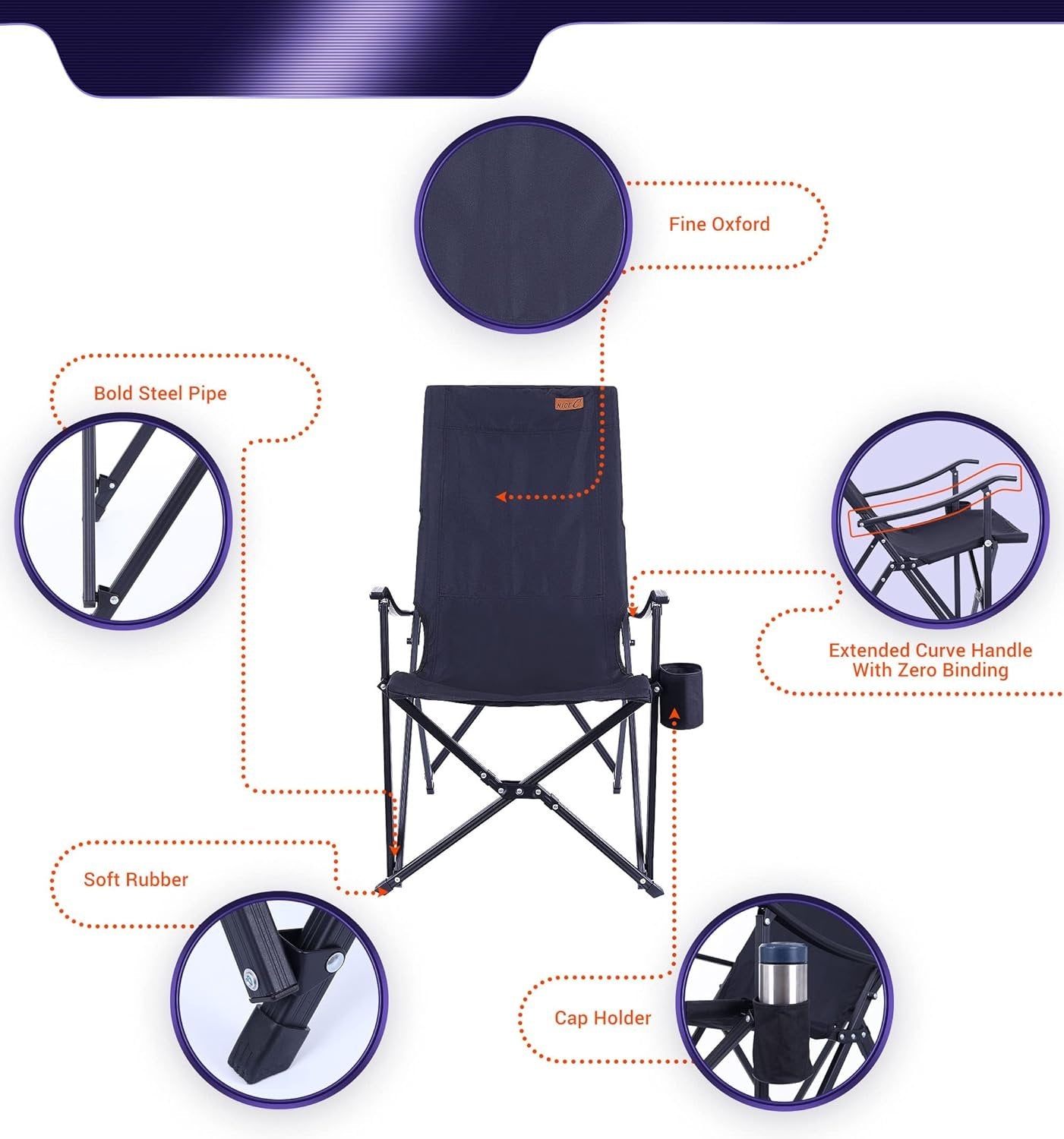 Nice C Lawn Chairs, Outdoor Chair, Camping Chair, Chaise de Camping, Patio Chair, Folding Chair, High Back Camping Chair, High Back Lawn Chair, Compact Chair with Cup Holder & Carry Bag (1-P Black)