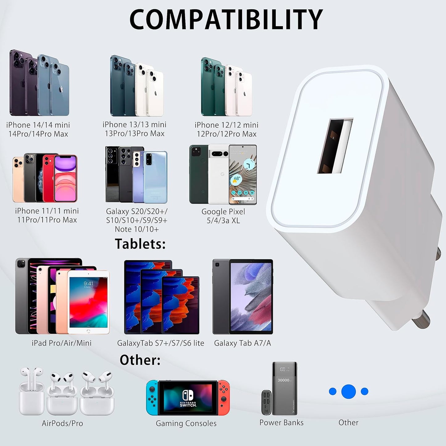 MyGadget 2x USB Wall Charger - Universal Charger (1A / 5V) - Portable Battery Charger and Compatible with Samsung/Huawei - White