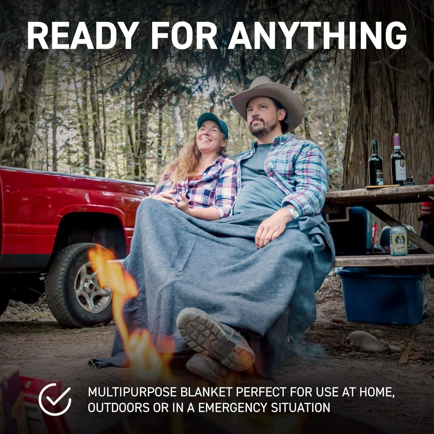 72HRS Wool Blanket, Washable, Durable, Warm, Lock Stitching, 2.0 lbs, 51” x 80”, Autumn, Winter, Survival Kit, Emergency, Recreational Use (50% Wool, 1 Pack)