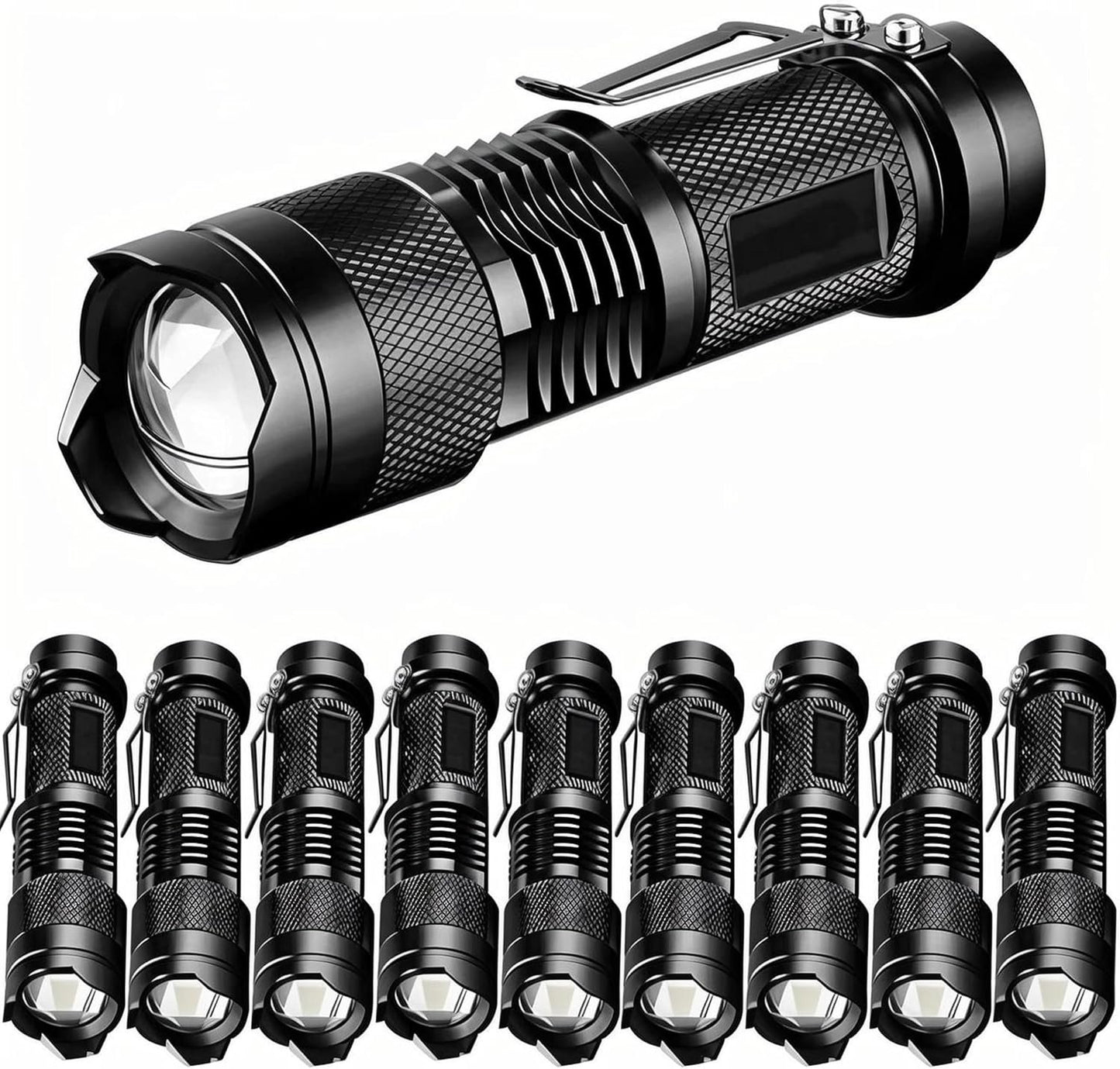 Tactical Flashlights, Bright Zoomable LED Mini Flashlights with High Lumens and 3 Modes, Waterproof Portable Pocket Flash Light for Emergency, Camping, and Outdoor Use (10 Pack)