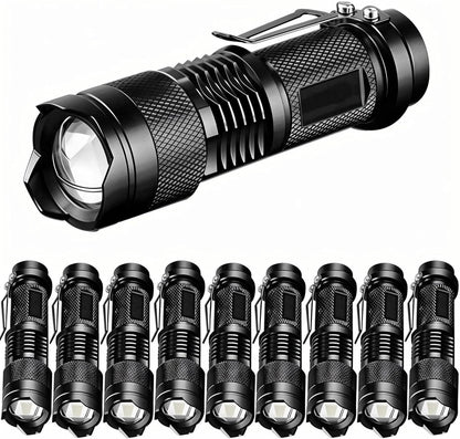 Tactical Flashlights, Bright Zoomable LED Mini Flashlights with High Lumens and 3 Modes, Waterproof Portable Pocket Flash Light for Emergency, Camping, and Outdoor Use (10 Pack)