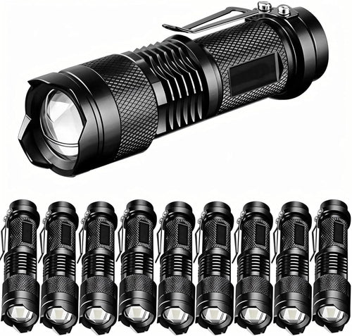 Tactical Flashlights, Bright Zoomable LED Mini Flashlights with High Lumens and 3 Modes, Waterproof Portable Pocket Flash Light for Emergency, Camping, and Outdoor Use (10 Pack)