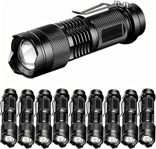 Tactical Flashlights, Bright Zoomable LED Mini Flashlights with High Lumens and 3 Modes, Waterproof Portable Pocket Flash Light for Emergency, Camping, and Outdoor Use (10 Pack)