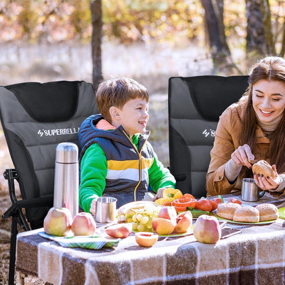 Superrella Movable Backrest Camping Chair for Adults with Cup Holder Folding Lawn Chairs for Outdoor Activities, Beach, Sports, Travel & Picnic, Black & Grey