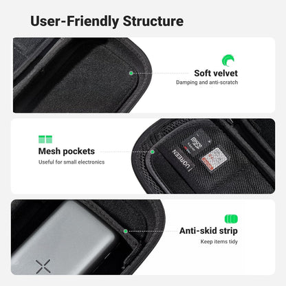 UGREEN Travel Case Gadget Bag, Portable Electronics Accessories Organiser, Cable Tidy Storage Box Pouch, with Double Layer, Zipper, Snap Hook, Carrying Strap, Small, Black