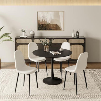 Aykah 35 Inch Round Black Dining Table for 4 - Manufactured Wood Top Round Dining Table - Saves Space with Metal Pedestal Base for Dining Room, Kitchen, Living Room (Black)