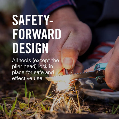 Leatherman Signal® Survival Multitool with Hammer, Whistle & 19 Tools - 4.5" Stainless Lockable Multitool with Nylon Sheath - Aqua & Silver - Ideal for Outdoor Adventures, Camping & EDC