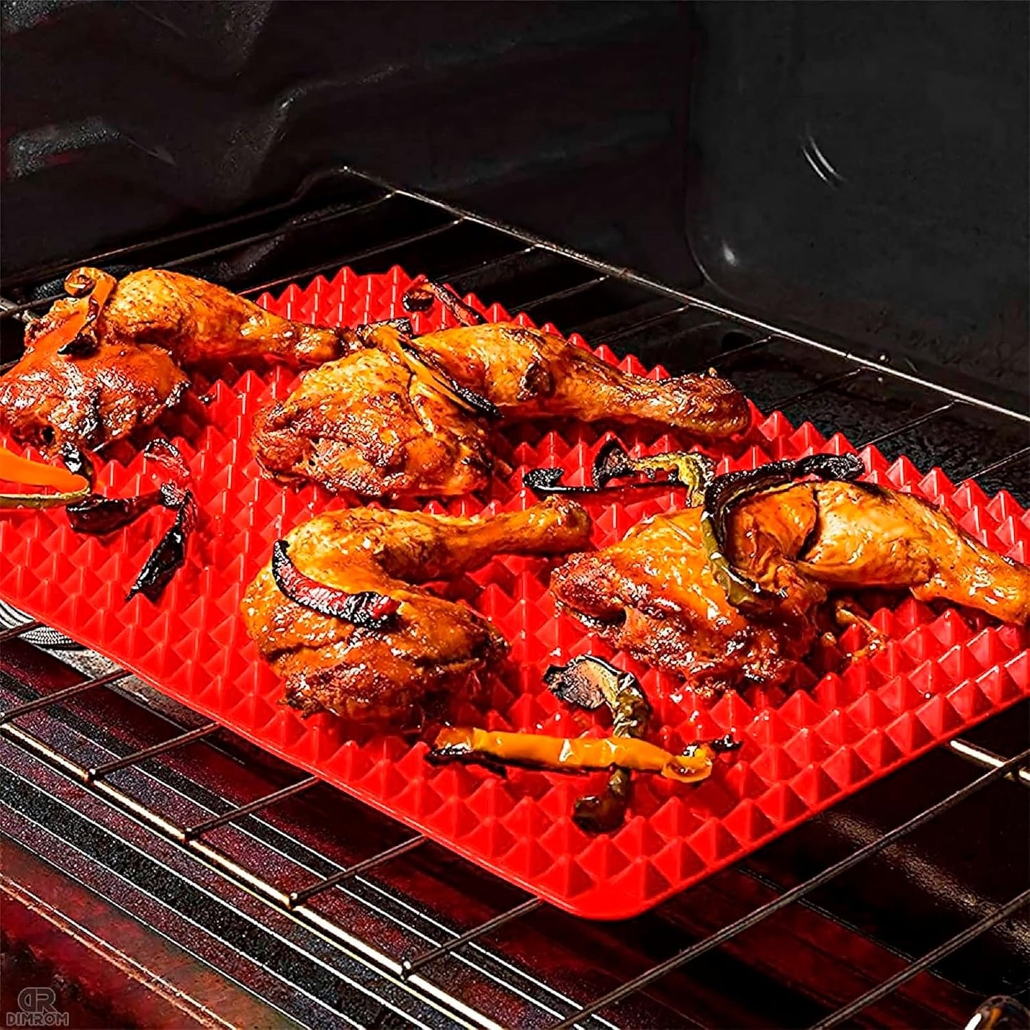 Baking Mat Red Pyramid Sheets - Bakeware BBQ Grill Mat Microwave Bacon Cooker Pastry Mat 16 X 11 in - Healthy Food Grade Mats for Kitchen Counter Grilling Essentials