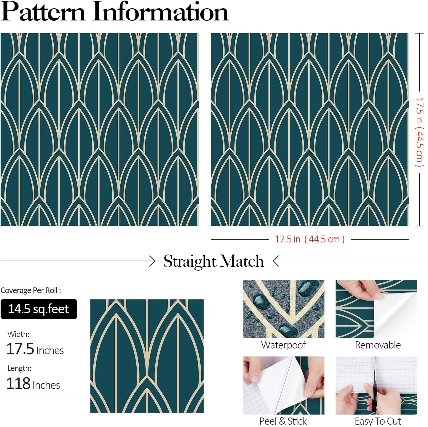 FunStick Geometric Pattern Wallpaper Furniture Sticker Paper Geometric Pattern Green Blue Adhesive Film for Furniture Green Blue Wall Cladding Bedroom Bathroom Geometric 44.5CM×3M