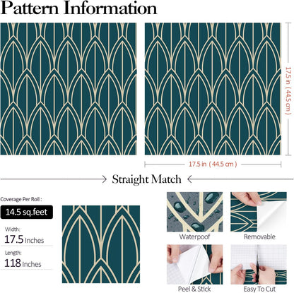 FunStick Geometric Pattern Wallpaper Furniture Sticker Paper Geometric Pattern Green Blue Adhesive Film for Furniture Green Blue Wall Cladding Bedroom Bathroom Geometric 44.5CM×3M