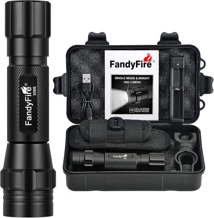 FandyFire Tactical Flashlight with Holster, 1000 High Lumen Single Mode LED Flashlight Duty Belt Flashlight with Holder, Zoomable Law Enforcement Flashlights