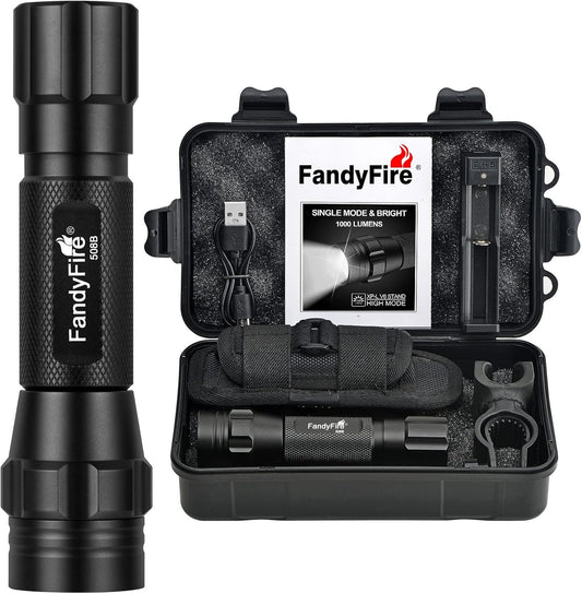 FandyFire Tactical Flashlight with Holster, 1000 High Lumen Single Mode LED Flashlight Duty Belt Flashlight with Holder, Zoomable Law Enforcement Flashlights