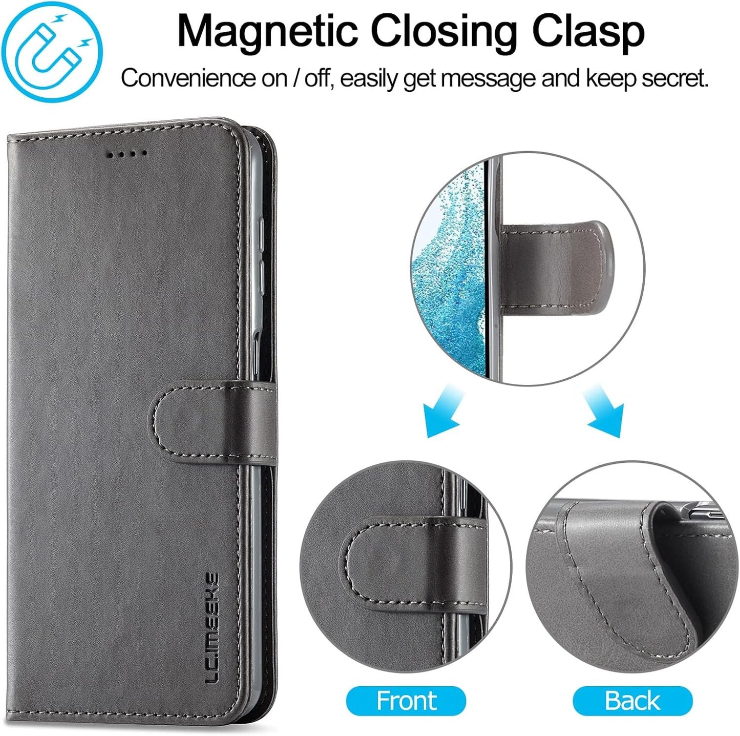 WAURZ Cover for Samsung Galaxy A54 5G, Case Cover Leather Book Wallet with Magnetic Card Holder Stand Protection Flip PU Leather Shockproof Case Cover for Samsung Galaxy A54 5G, Grey