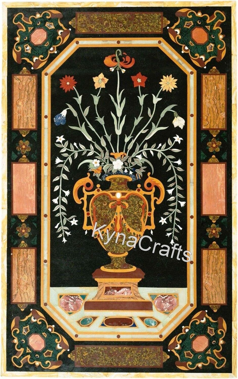 Pietra Dura Art Restaurant Table Top I Black Marble Dining Table Top I Black Marble Table Top I 36" x 60" Handmade Home Table Top