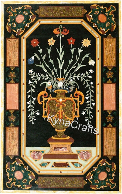 Pietra Dura Art Restaurant Table Top I Black Marble Dining Table Top I Black Marble Table Top I 36" x 60" Handmade Home Table Top