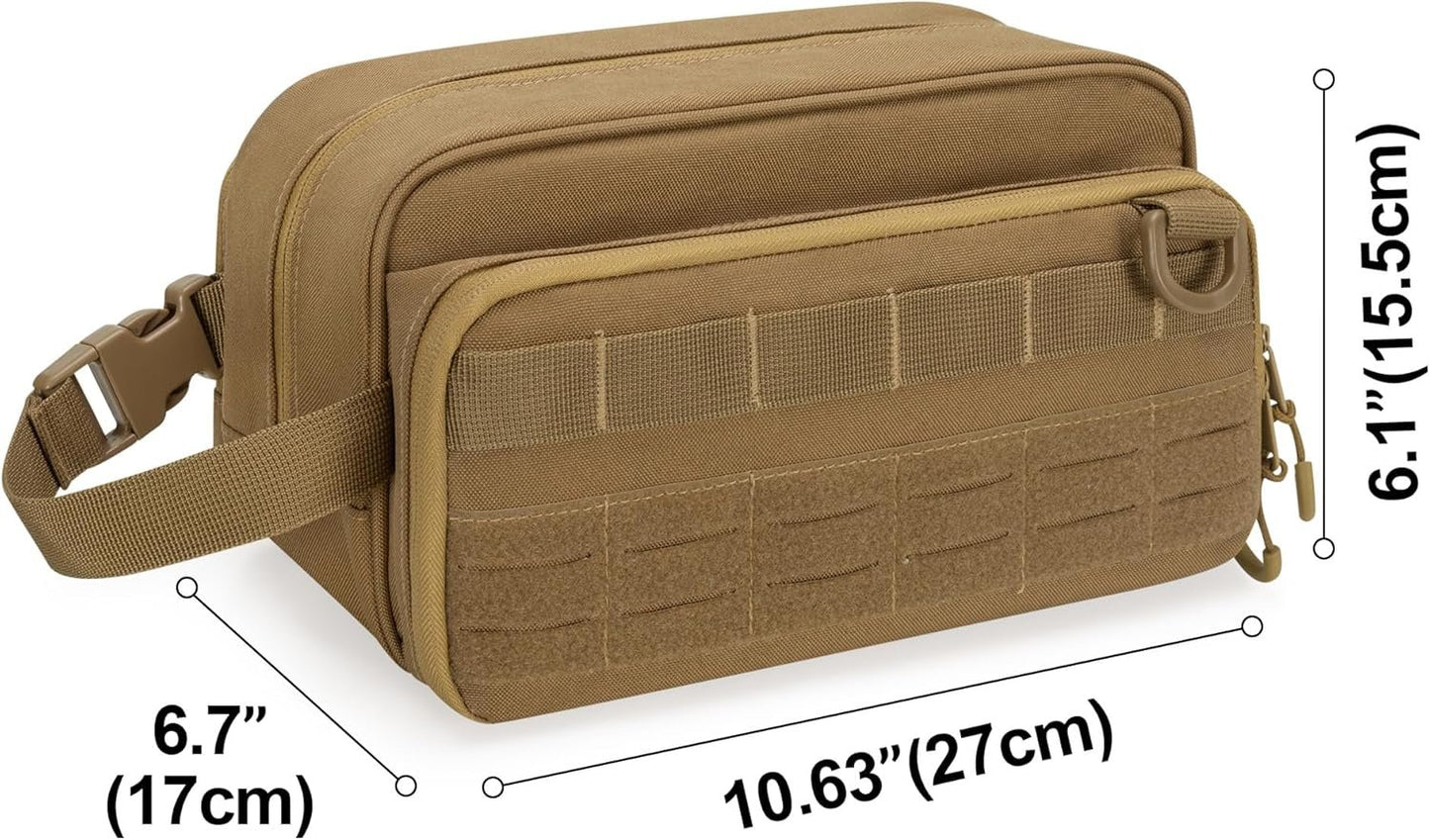 Prokva Tactical Toiletry Travel Bag for Men, Dopp Kit Shaving Organizer Case for Toiletries, Shower and Grooming Care Accessories, Khaki(Empty Bag Only, Patent Design)