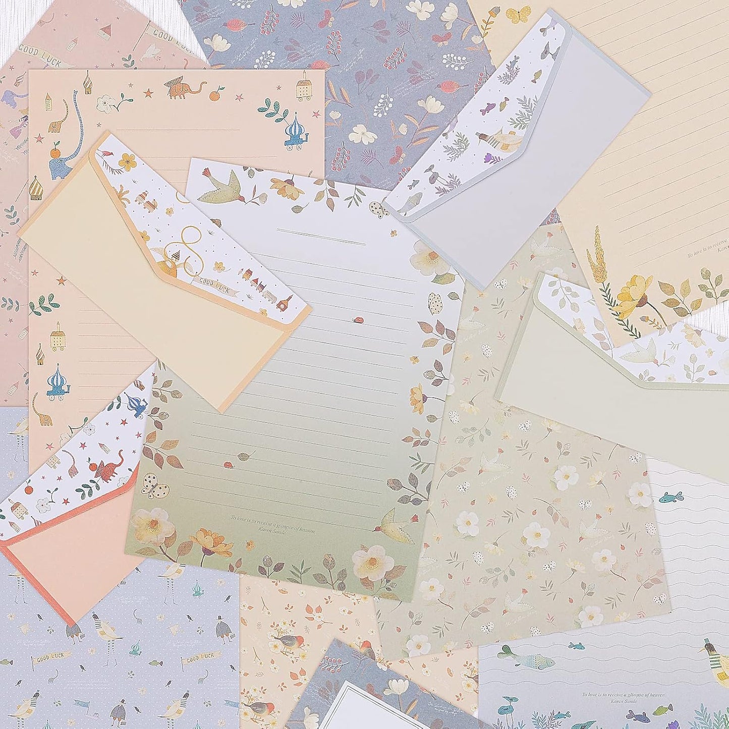 72Pcs Stationery Paper and Envelopes Set Contain 48Pcs Letter Paper 24Pcs Envelopes Double Sided Floral Design Lined Stationary Set for Writing Letters Poem Office School Supplies