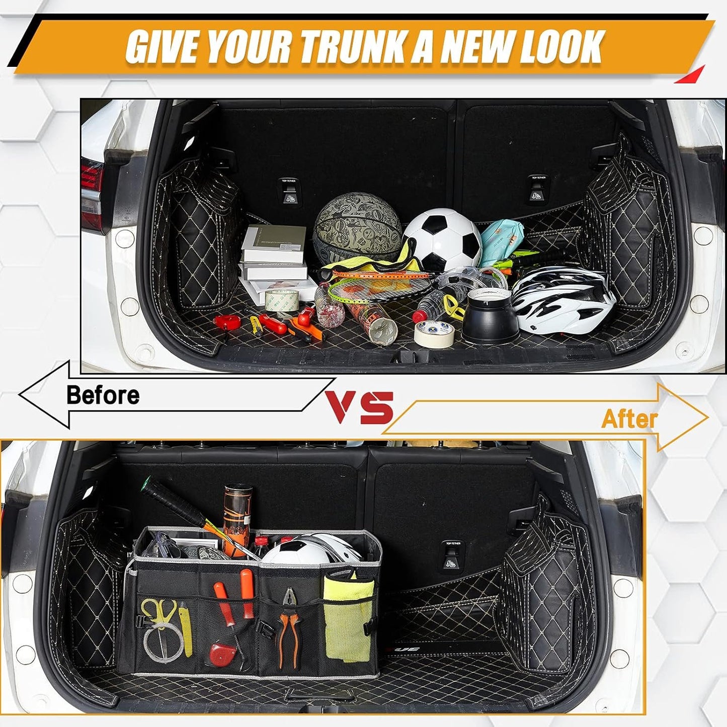 MIKKUPPA Car Boot Organiser - Collapsible Trunk Organizer Sturdy Trunk Storage Organisers Car Trunk Organizer with Lid, for SUV Auto Truck Van with Adjustable Straps and Non Slip Bottom (Black)