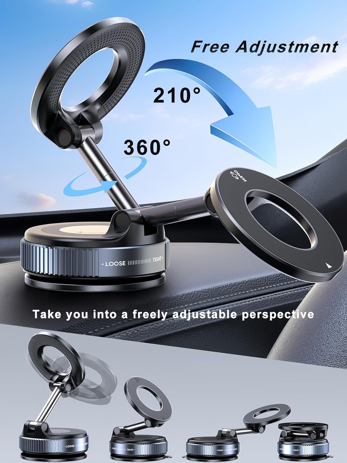 snanlen Upgraded 360° Nano Gel Vacuum Magnetic Phone Holder, Car Phone Holder for Magsafe[108+LBS Strongest Suction & 3000gf Strongest Magnetic], Suction Cup Phone Mount for Car/for iPhone 16 Pro Max