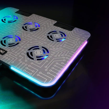 ENHANCE Voltaic 2 Laptop Cooling Stand - Laptop Cooling Pad with 6 Blue LED Fans, 7 Height Settings, RGB Lighting - Laptop Cooling Pad with Metal Surface and Phone Stand for 17 Inch Laptops