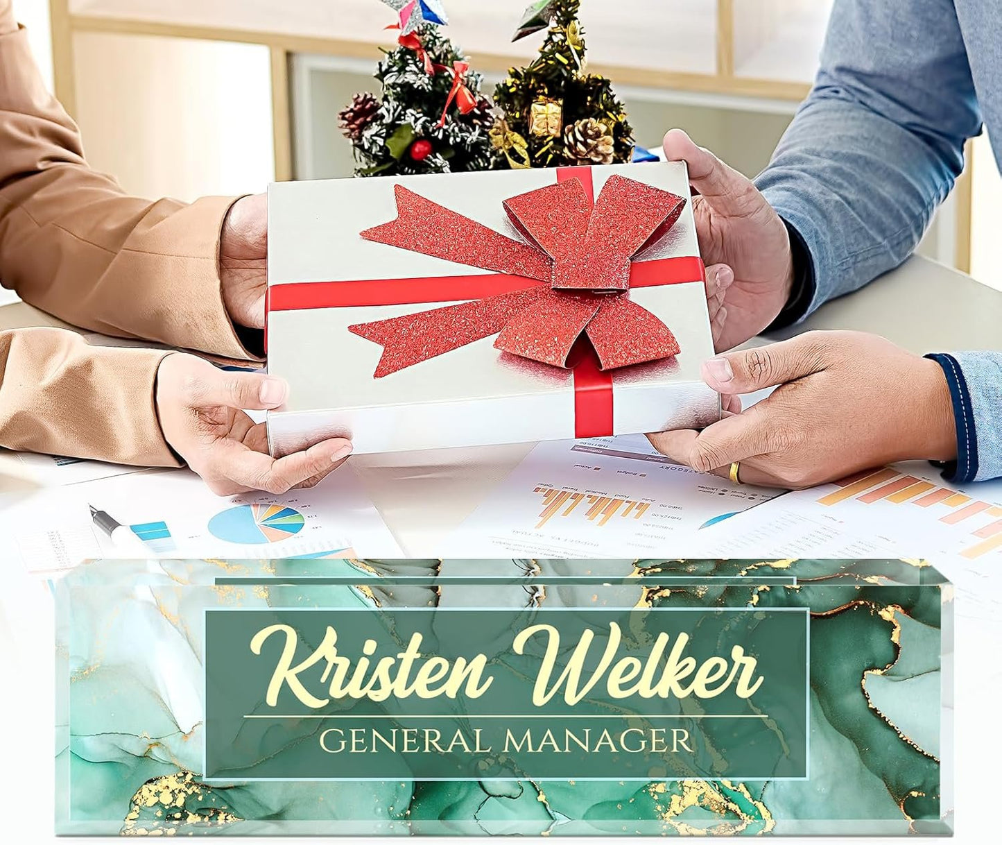 Name Plate for Desk, Personalized Green Office Decor, Acrylic Desktop Accessories, Gifts for Boss, Nurse, Teacher, Coworker, Employee Appreciation (Green Coast)