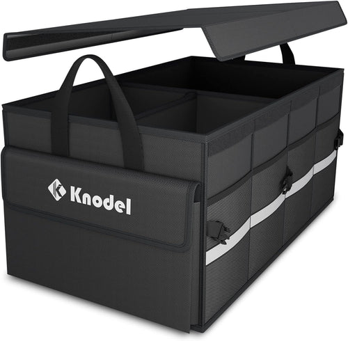 K KNODEL Car Trunk Organizer with Lid, Collapsible Car Trunk Storage Organizer, Car Organizer and Storage for SUV, Truck, Sedan (Medium, Black)
