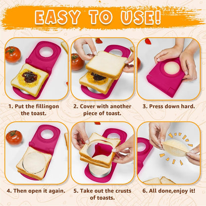 Metal Sandwich Cutter and Sealer Round Sandwich Cutters for Great Perfectly Sealed Sandwiches, Lunch Box Snacks & Party Food Prep (Pink)