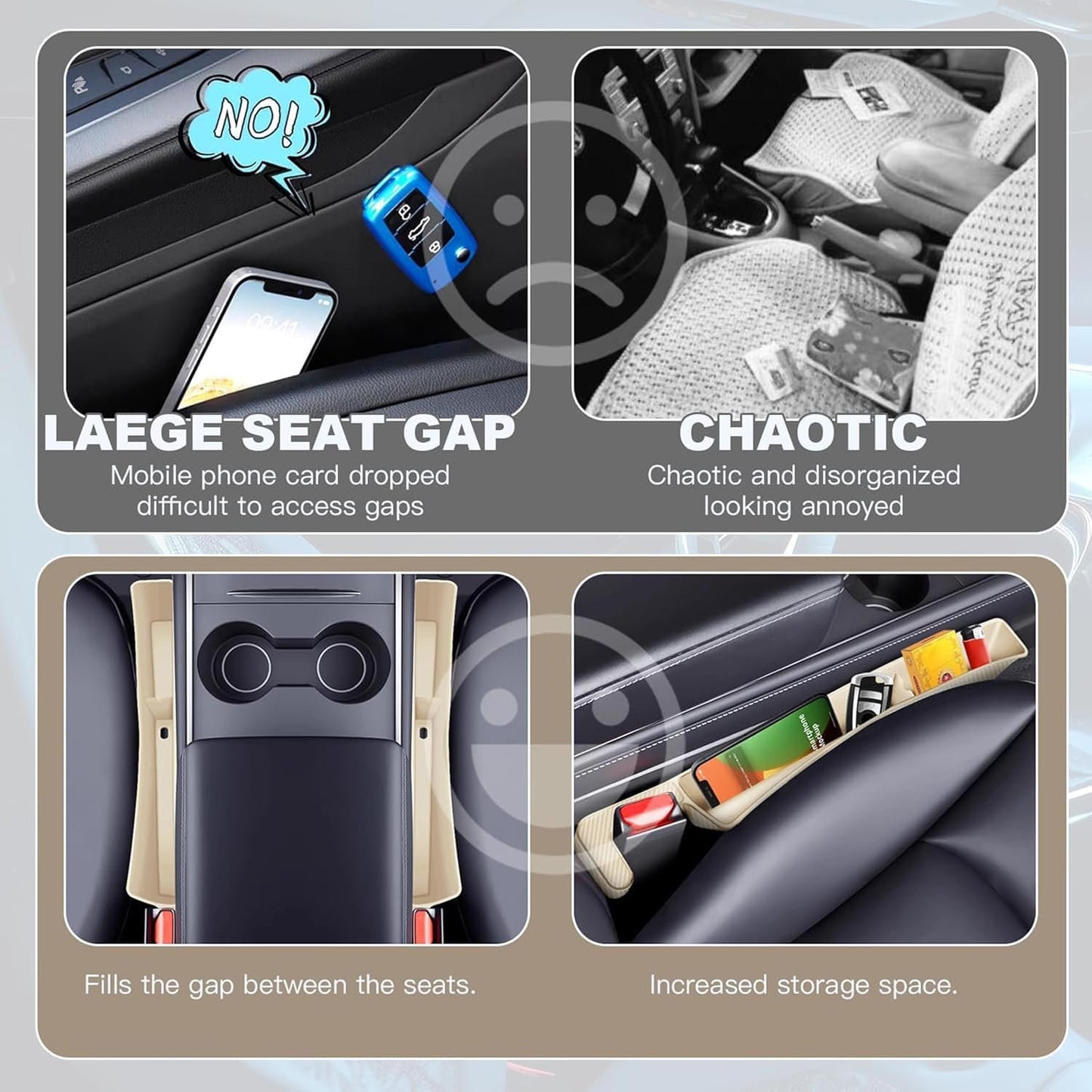 2PCS Car Seat Gap Filler Organizer,Multifunctional Car Gap Fillers with USB and Phone Holder,Auto Interior Accessories,Universal Car Seat Storage Organizer Between Seats for Phone,Keys (Beige)