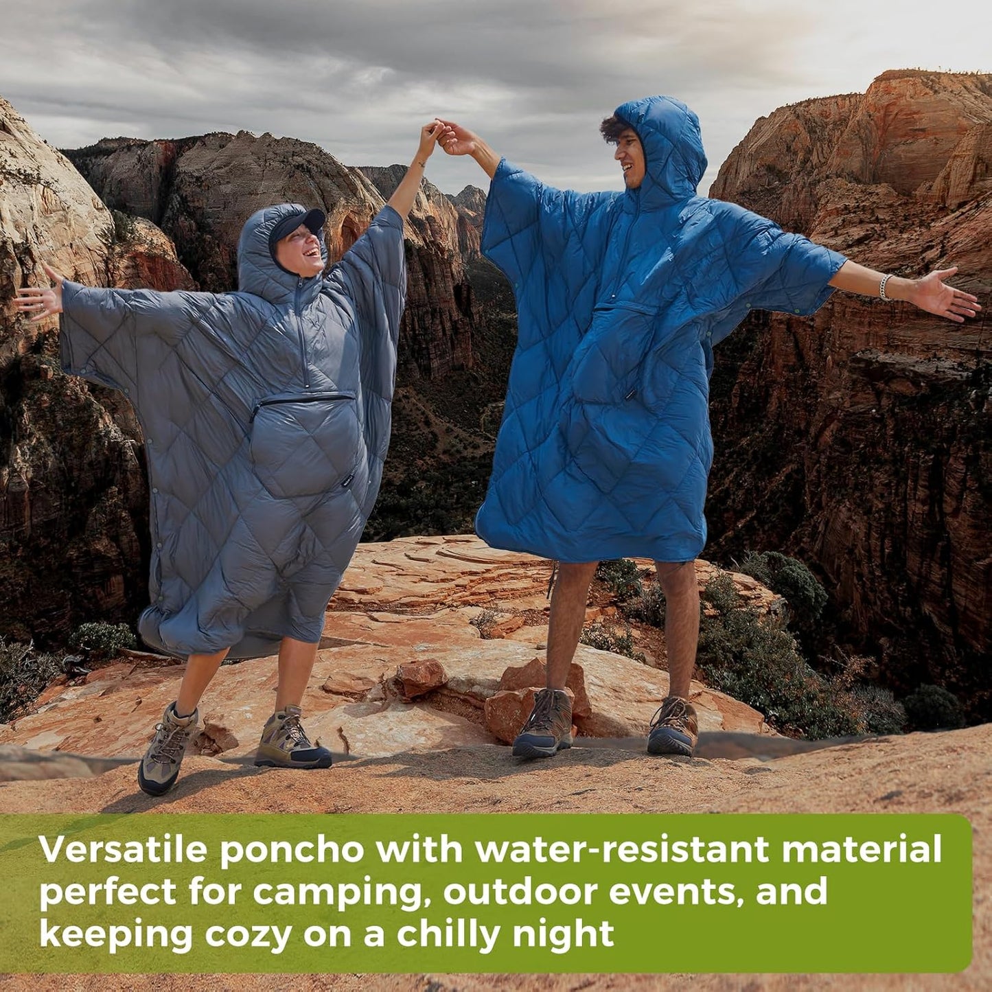 ATEPA Honcho Poncho Wearable Hoodie Blanket Warm Blanket Water-resisitant Sleeping Bag Cloak Cape with Hat for Adult
