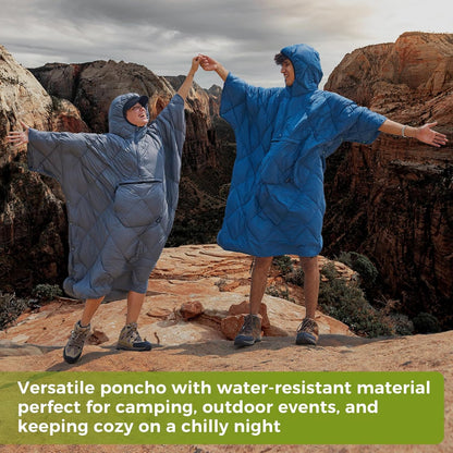 ATEPA Honcho Poncho Wearable Hoodie Blanket Warm Blanket Water-resisitant Sleeping Bag Cloak Cape with Hat for Adult