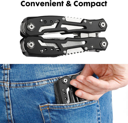 Multitool Pliers 13 in 1, Stainless Steel Multi Tool Pliers Pocket Knife with Safety Lock for Camping Survival Hiking DIY Gifts for Men