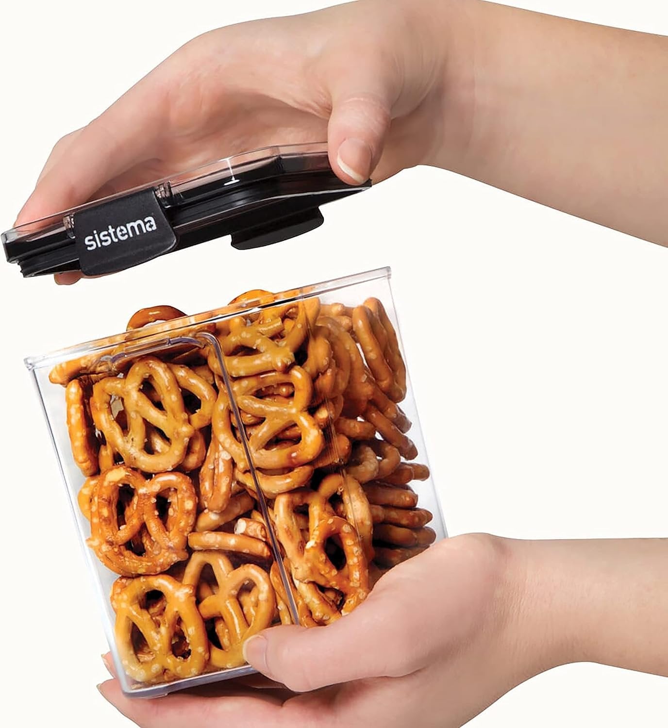 Sistema Ultra Tritan Airtight Pantry Storage Container | 920 ml Square Food Storage Container | Stackable | with Locking Clips | BPA-Free | Clear with Black Accents