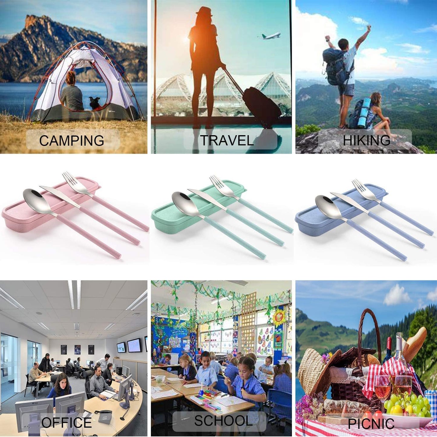 Portable Travel Utensils with Case, Travel Cutlery Set, Stainless Steel Spoon Fork Knife Set, Reusable Flatware Set for Travel Camping (Pink)