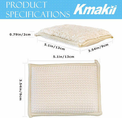 KMAKII Bamboo Kitchen Sponges Dish Sponge Super Absorbent Natural Dish Sponges, Pack of 6