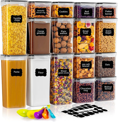 Feshory 16 Pack Airtight Food Storage Containers Set for Kitchen & Organisation - Pantry Storage Organiser, Cereal Storage Containers with 100% Leak-Proof Lids Ideal for Dry and Wet Food