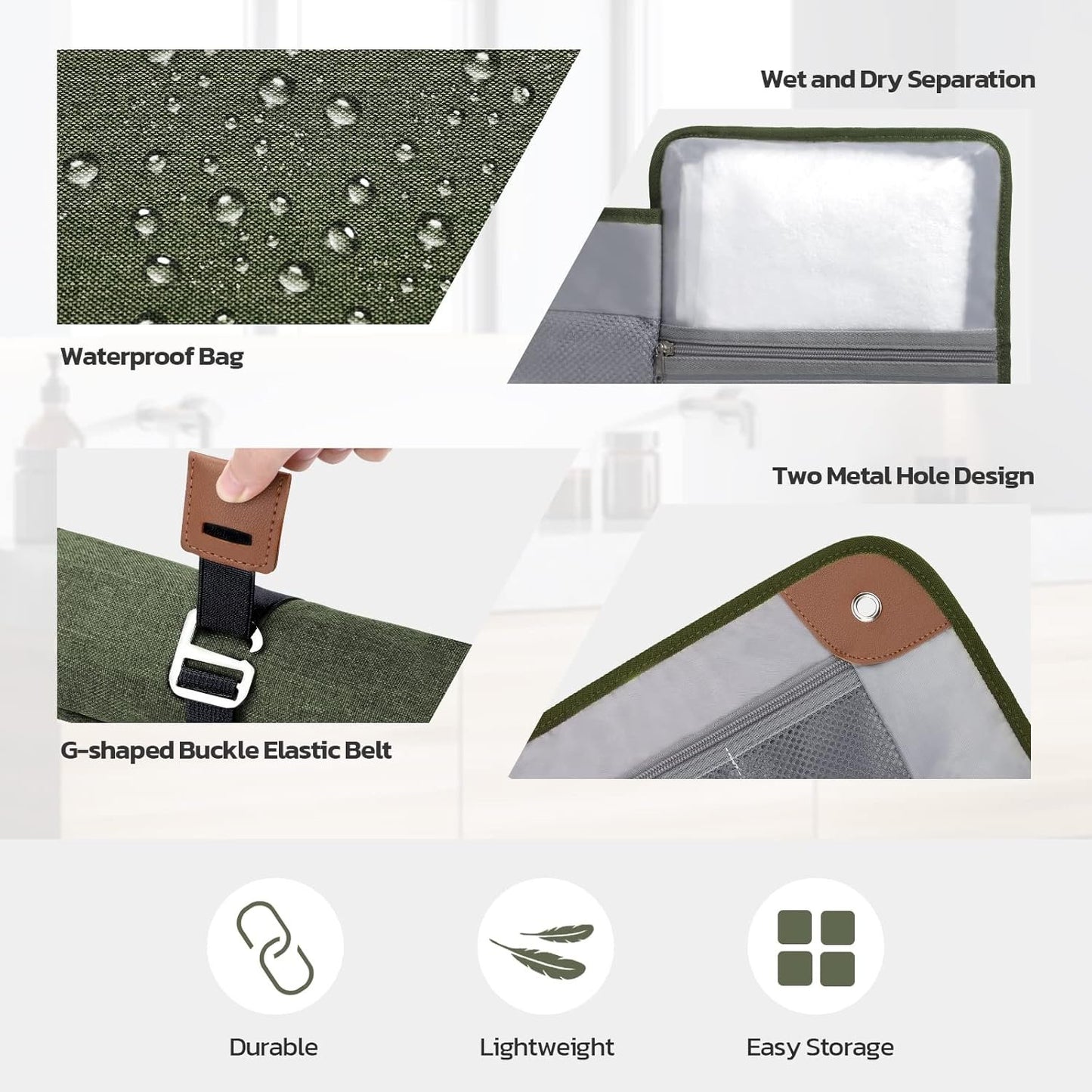 Toiletry Bag for Men, Travel Essentials Travel Toiletry Bag, Water-Resistant Compact Bathroom Roll Organizer for Hygiene, Shaving kit, Gifts for Men, 5.Army Green(Polyster), Fashion