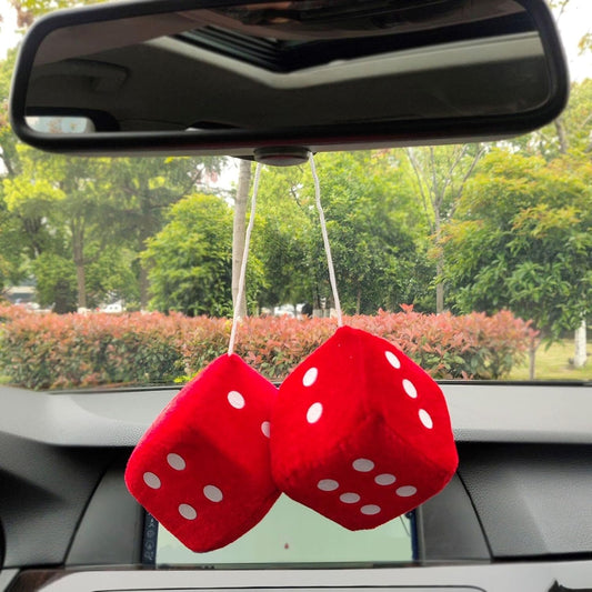 Red Vintage Plush Dice for Car Interior - Square Mirror Hanging Accessories - Decor for Home and Office