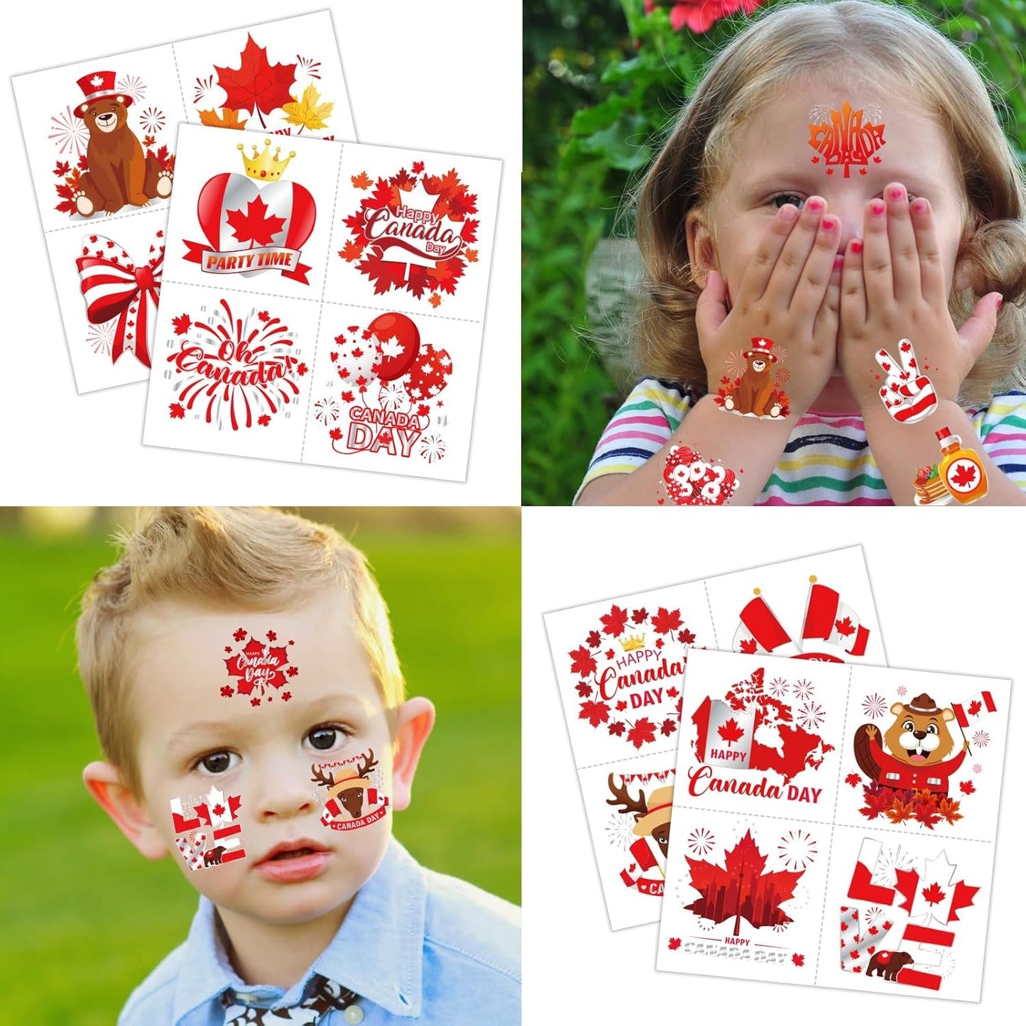 Konsait 72 Pcs Canada Day Tattoos, Red and White Maple Leaf Temporary Tattoos Kids Adults Happy Canada Day Decorations Canadian Flag Fake Tattoo Stickers Patriotic Party Favor Body Makeup Accessories