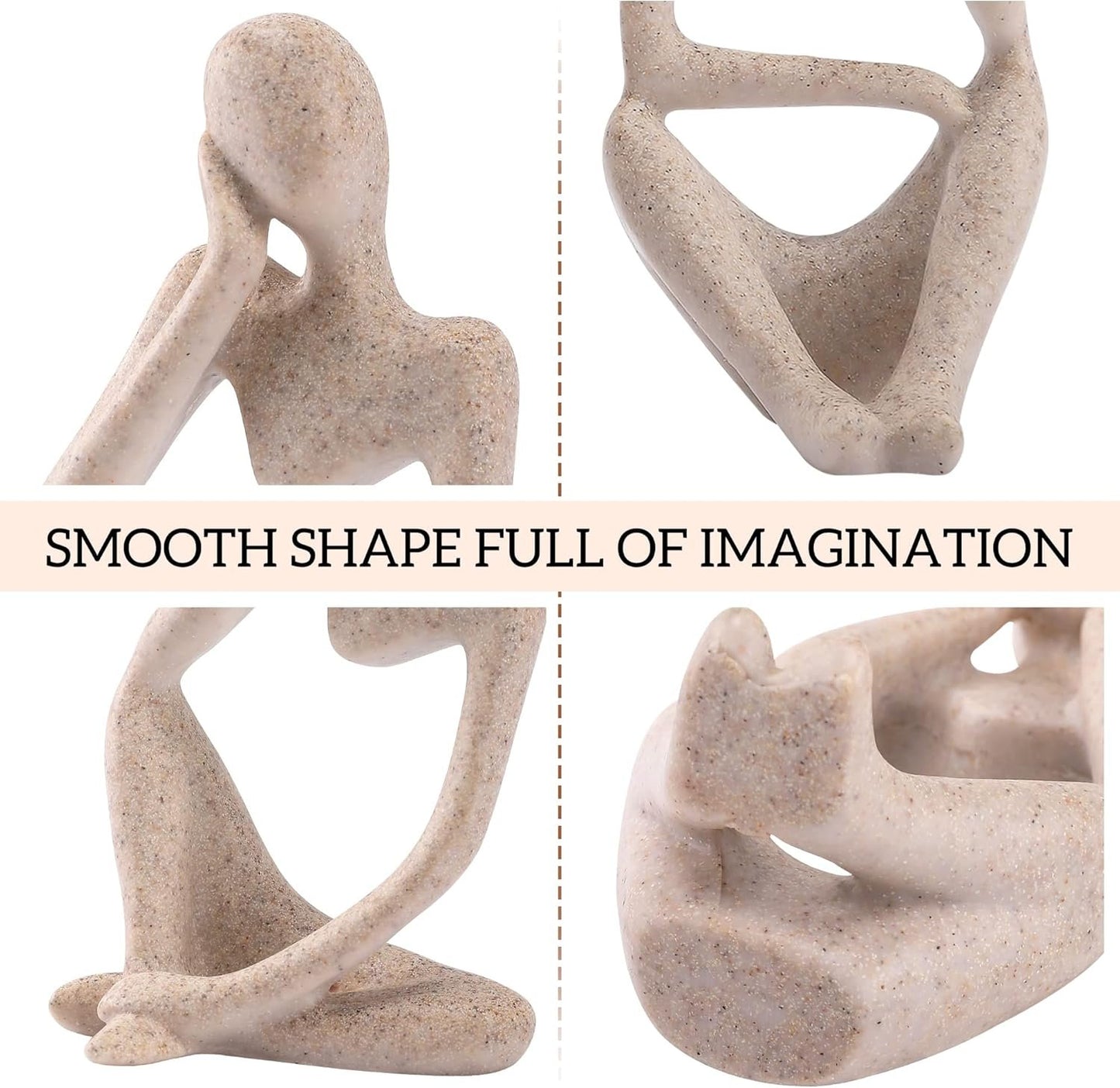 Winshall Home Accents - Resin Thinker Statue 3 PCS, Abstract Bookshelf Decor, Decorative Sculpture for Office, Book Shelf, Figurines (Sandstone)