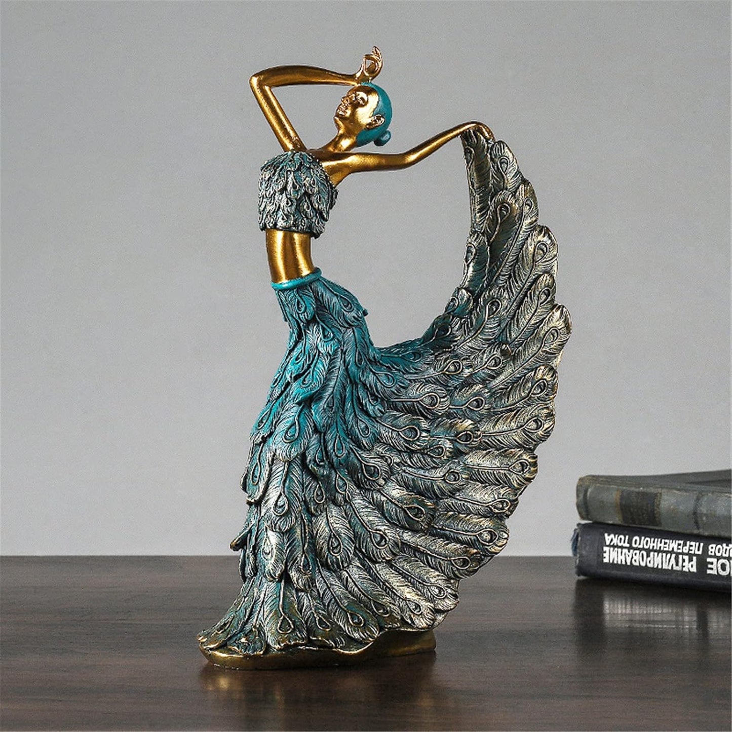 Peacock Dancer Statue Decor Modern Art Home Decorations for Bedroom Living Room Decor Small Items Shelf Figurines Accents Sculpture (Golden Blue)