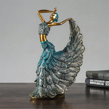 Peacock Dancer Statue Decor Modern Art Home Decorations for Bedroom Living Room Decor Small Items Shelf Figurines Accents Sculpture (Golden Blue)