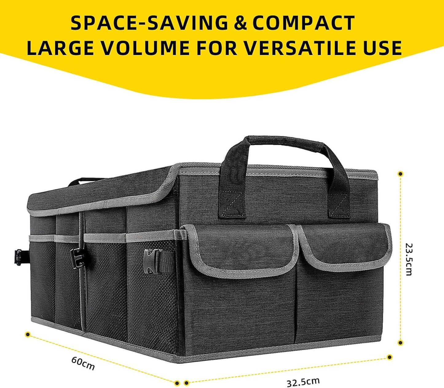 BPFY Black Collapsible Car Trunk Organizer for Suv with Lid, Large Trunk Organizer for Car with Anti Slip Velcro, Oxford Multi-Compartments Car Organizer Trunk