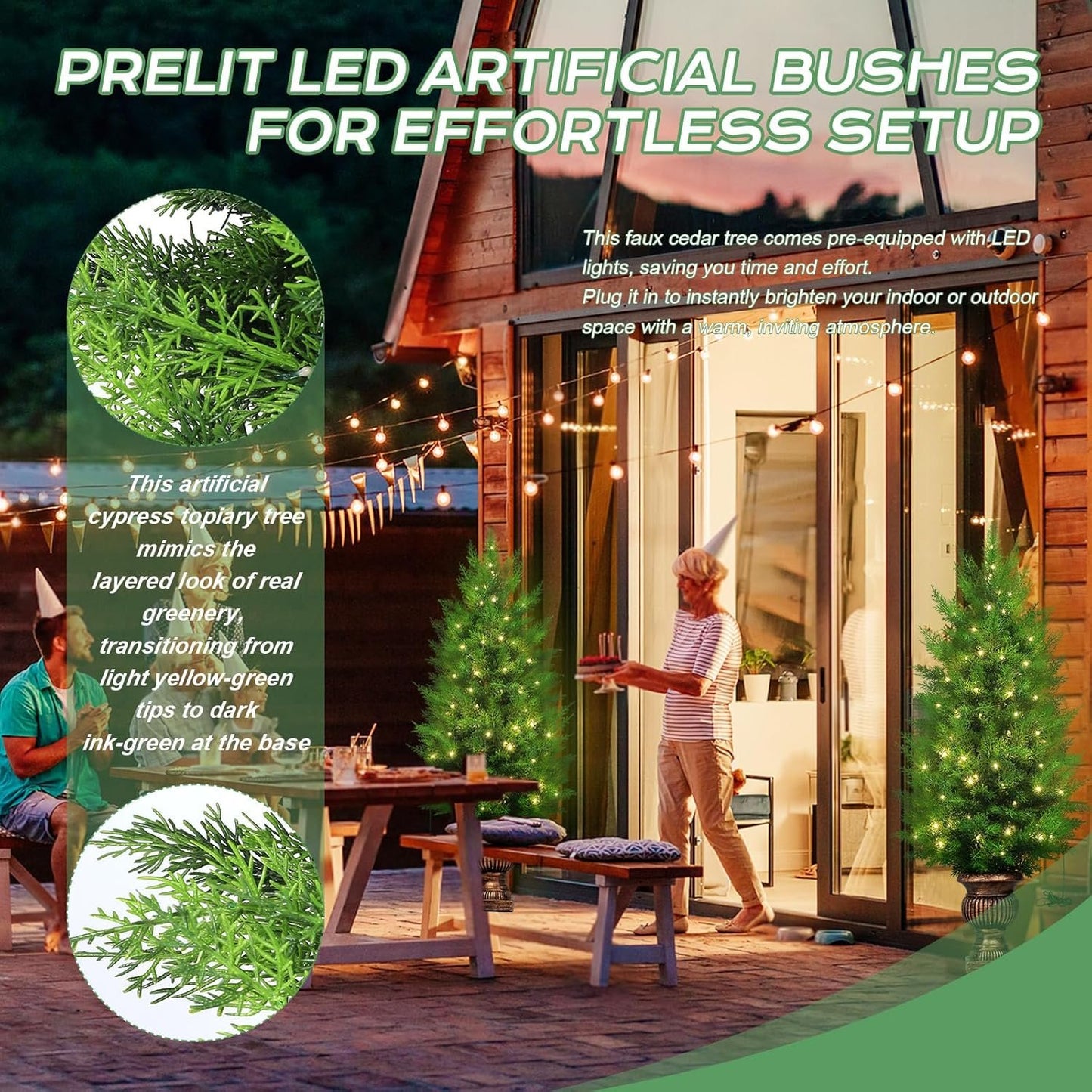 Gfilay 4FT Pre-Lit Artificial Cedar Trees Outdoor - UV-Resistant Outdoor Plants with LED Lights, Potted Greenery for Garden, Patio, Home & Office Decor （Set of 1）