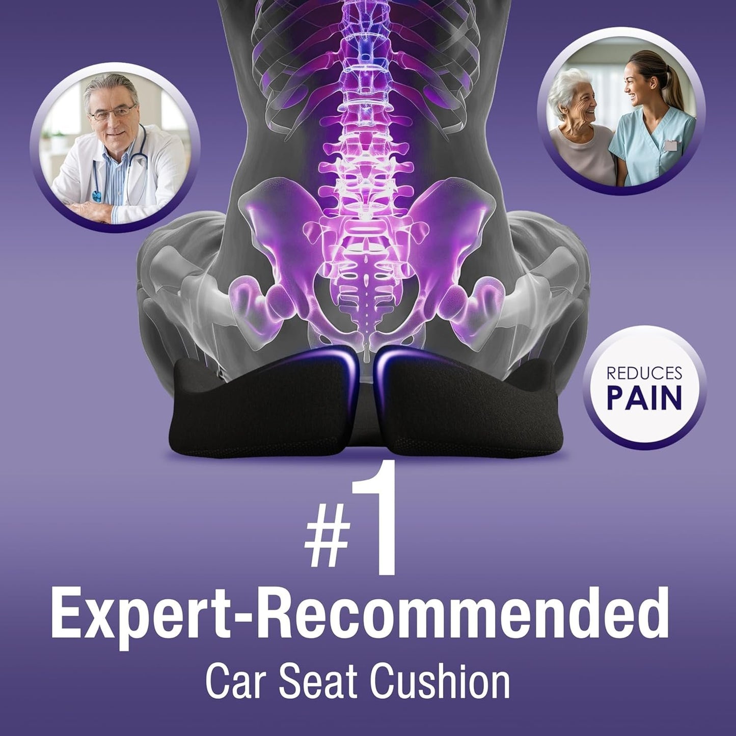 Memory Foam Car Seat Cushion for Back Pain Relief – 2025 Upgraded Car Cushions for Driving & Tailbone Pain. Non-Slip Pressure Relief Seat Pad for Truck Driver Essentials with Extra Cover (Black)