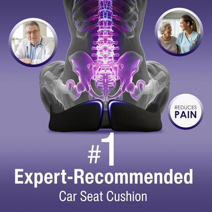 Memory Foam Car Seat Cushion for Back Pain Relief – 2025 Upgraded Car Cushions for Driving & Tailbone Pain. Non-Slip Pressure Relief Seat Pad for Truck Driver Essentials with Extra Cover (Black)