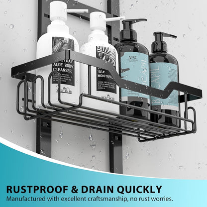 Moforoco Over The Door Shower Caddy, Hanging Shower Organizer Storage, 3-Tier Black Over The Door Pantry Organizer for Inside Shower, Home & Kitchen Organization