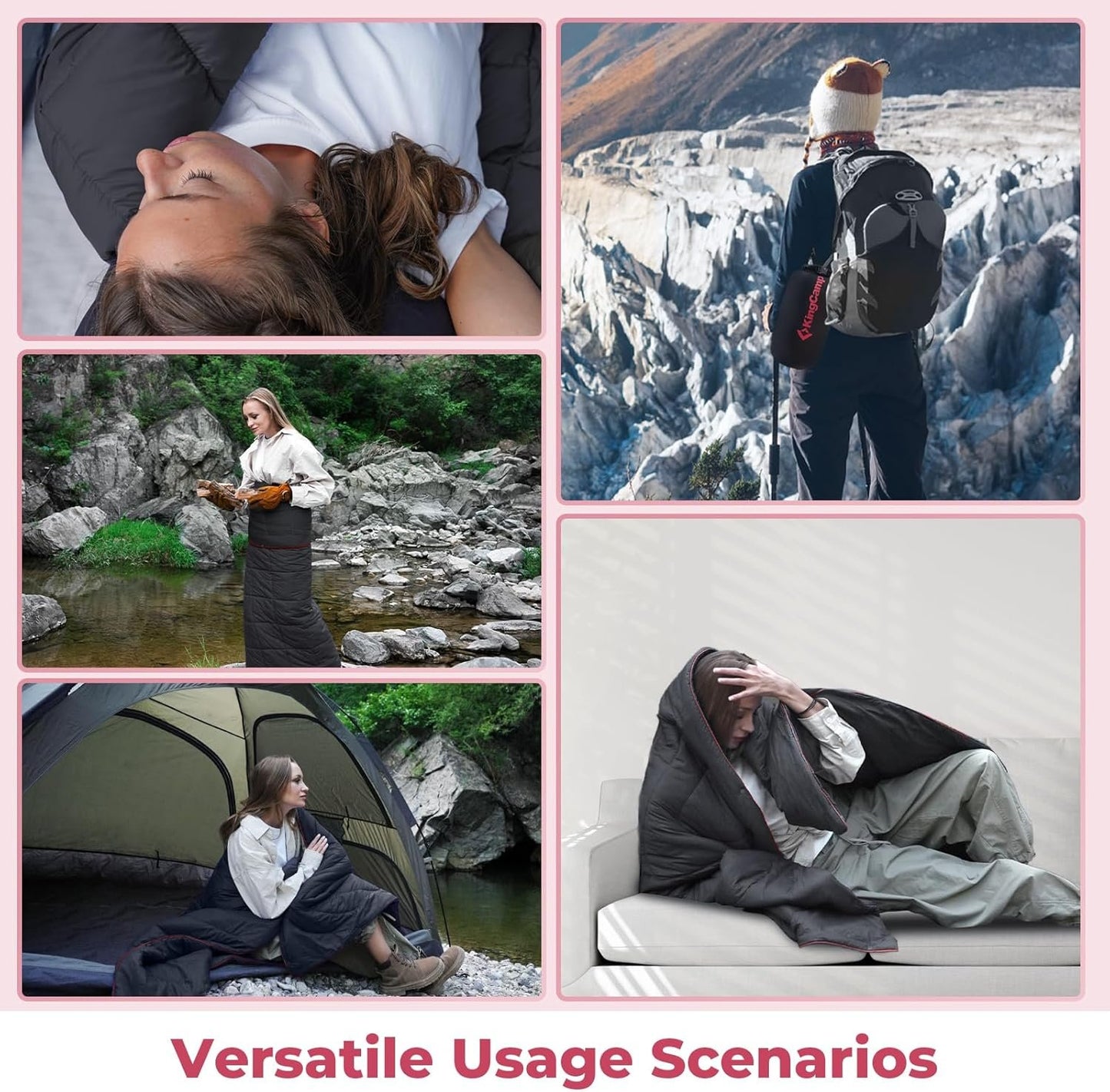 KingCamp Black Packable Lightweight Travel Down Alternative Warm Camping Blanket, Compact Outdoor Water Repellent Blanket for Airplane, Hiking, Backpacking, Stadium, Park